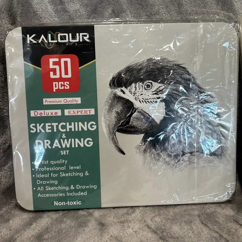 Kalour 50 Piece Sketching‎ Set in Metal Box w/2 Sketch Books NEW